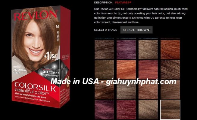 Thuốc nhuộm tóc màu nâu sáng Revelon 3D Colorsilk 51 Light Brown của mỹ giá rẻ