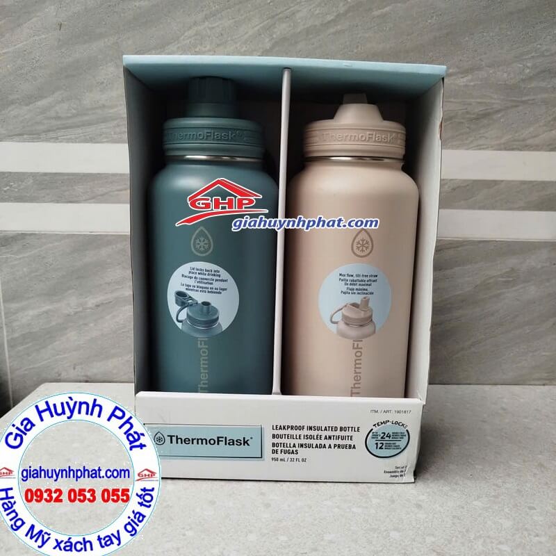 Set bình giữ nhiệt Thermoflask xanh be